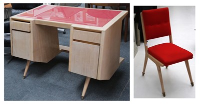 Lot 546 - A 1950'S ITALIAN DESK, in maple wood, with red...