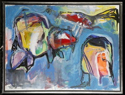 Lot 568 - A Sandenbolt, contemporary abstract oil on...