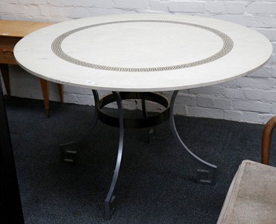 Lot 605 - A 1960'S CIRCULAR DINING TABLE, with marble...