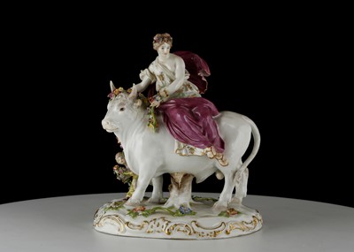 Lot 222 - A MEISSEN FIGURE GROUP OF EUROPA AND THE BULL,...