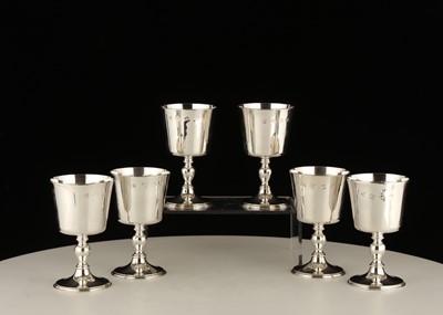 Lot 84 - Set of Six Vintage Sterling Silver goblets by...