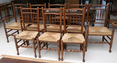 Lot 815 - Set of eight (6+2) French farmhouse chairs,...