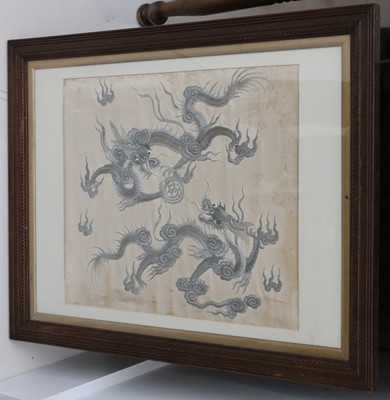 Lot 126 - A Chinese Silk-work study of two dragons...