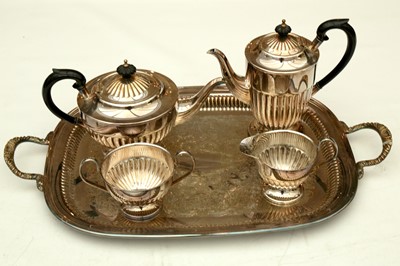 Lot 142 - Four piece EPNS tea & coffee set, reeded body...