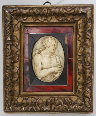 Lot 104 - Actaeon, 19th Century ivory plaque portrait,...