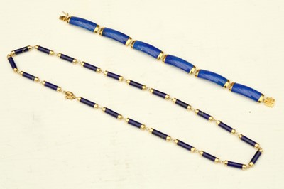 Lot 110 - A 14ct Gold and Lapis Lazuli necklace,...