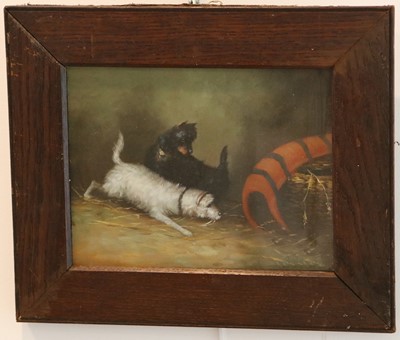 Lot 181 - An oil painting study of two terriers in a...