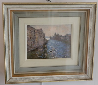 Lot 177 - An oil on panel scenic view of a Venetian...