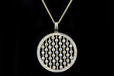 Lot 162 - An 18ct gold and diamond set pendant on chain.