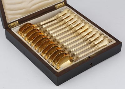 Lot 5 - A boxed set of 12 Antique French Silver gilt...