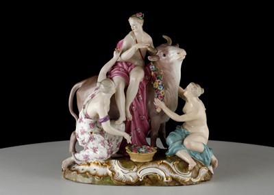 Lot 214 - A MEISSEN FIGURE GROUP OF 'EUROPA AND THE BULL'...