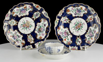 Lot 210 - A PAIR OF WORCESTER SCALE-BLUE GROUND PLATES,...