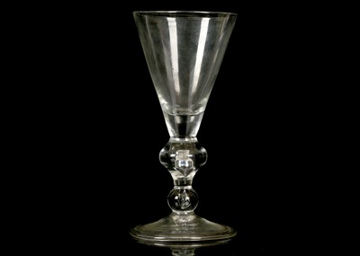 Lot 255 - A GOOD HEAVY BALUSTER WINE GLASS, circa 1715,...