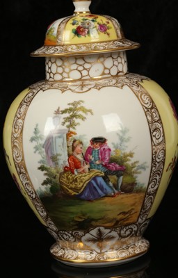 Lot 259 - A PAIR OF DRESDEN COVERED VASES AND A COALPORT...