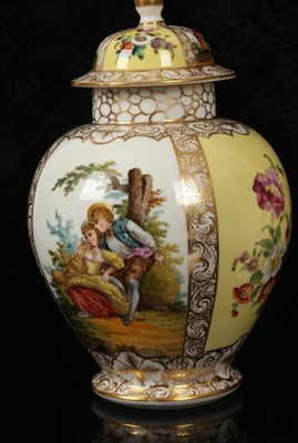 Lot 259 - A PAIR OF DRESDEN COVERED VASES AND A COALPORT...