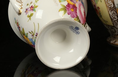 Lot 259 - A PAIR OF DRESDEN COVERED VASES AND A COALPORT...