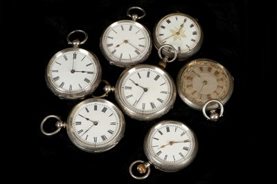 Lot 277 - Seven silver cased fob watches, all with...