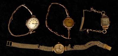 Lot 263 - Four various ladies gold watches to include a...