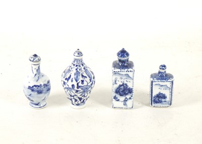 Lot 760 - Four Oriental blue and white snuff bottles.