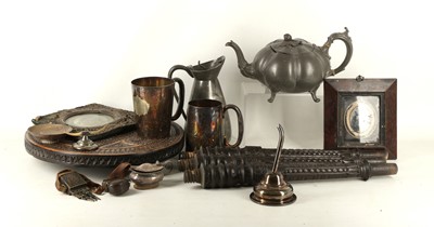 Lot 812 - A pumpkin pewter teapot, silver and horn desk...