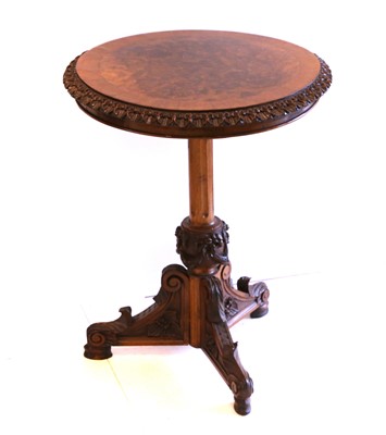 Lot 837 - A wine / lamp table, 19th Century, burr walnut...