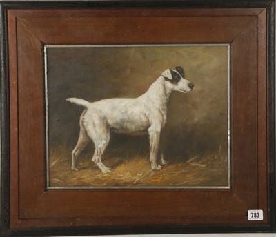 Lot 783 - An oil painting study of a Terrier dog, in...