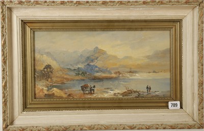 Lot 789 - An oil painting view of a tranquil cove with...