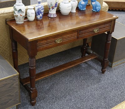 Lot 852 - Edwardian hall table, mahogany, twin drawers...