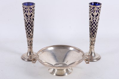 Lot 26 - A pair of hallmarked silver pierced trumpet...