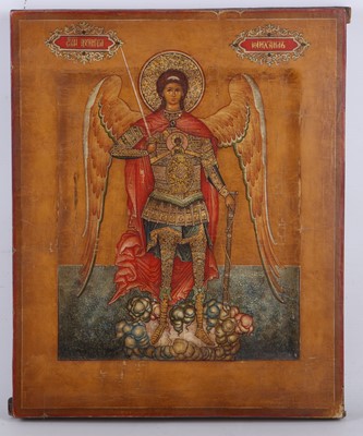 Lot 80 - A Russian icon of St Michael, 35 x 28cm.