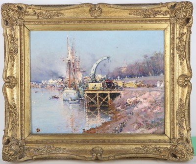 Lot 64 - Circa 1880, an accomplished oil on panel river...