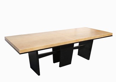 Lot 149 - A MODERN CONTEMPORARY DINING TABLE, with tan...