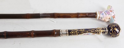 Lot 4 - A Sevres style porcelain handled walking stick,...