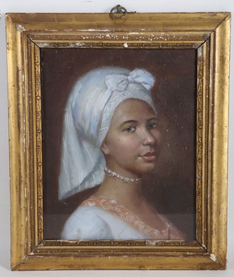 Lot 58 - An oil painting portrait of a maid, gilt...