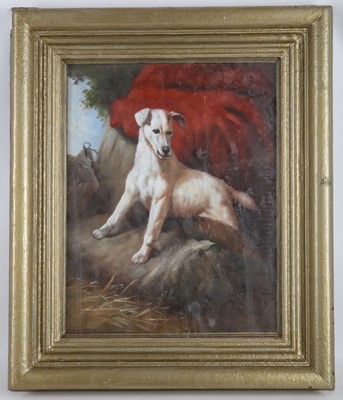 Lot 59 - An oil painting study of a fighting dog in a...