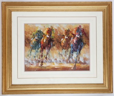 Lot 60 - A framed equine oil painting study of a...