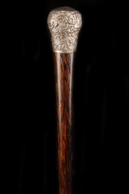 Lot 127 - A 19TH CENTURY SILVER TOPPED WOODEN CANE, the...