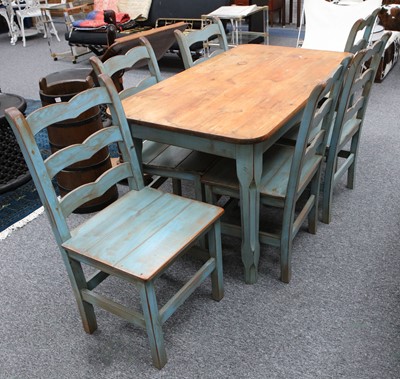 Lot 306 - A modern painted pine kitchen table and six...