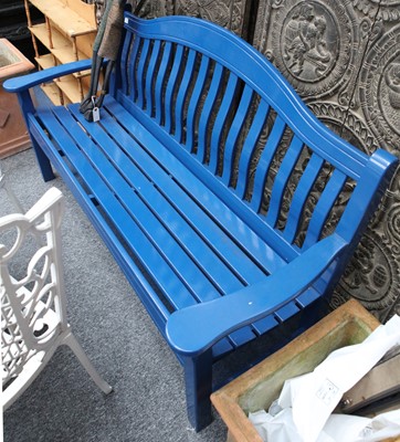 Lot 312 - A blue painted garden bench.