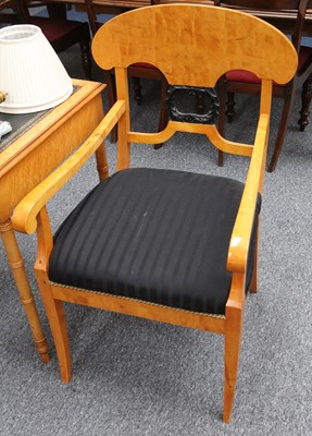 Lot 195 - A pair of Beidermier style satinwood armchairs.