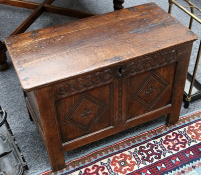 Lot 302 - An antique oak coffer of small size with...