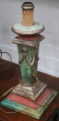 Lot 187 - A pair of painted wood lamp bases, 49cm.