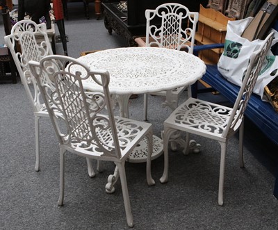 Lot 189 - A white painted metal garden table and four...