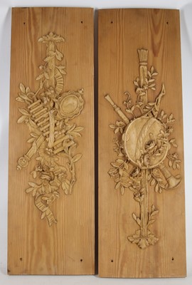 Lot 109 - A pair of Edwardian wood panels, each with...