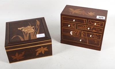 Lot 324 - A Japanese miniature marquetry inlaid chest of...