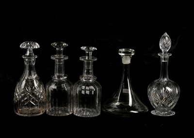 Lot 381 - A collection of 5 decanters including 1 pair...