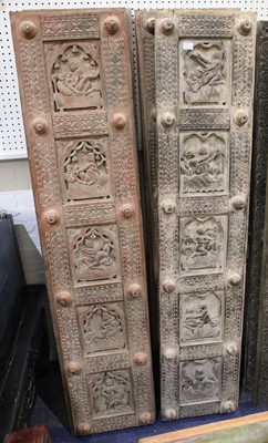 Lot 390 - Four antique Indian hardwood door panels, with...