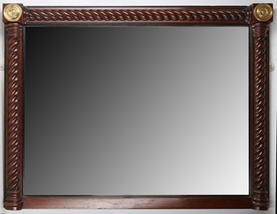 Lot 341 - A mahogany framed over mantle mirror having...