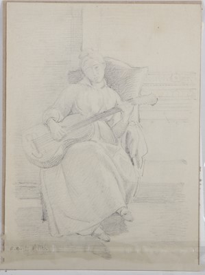 Lot 372 - G.Bodinir. A C19th Drawing of a lady playing a...