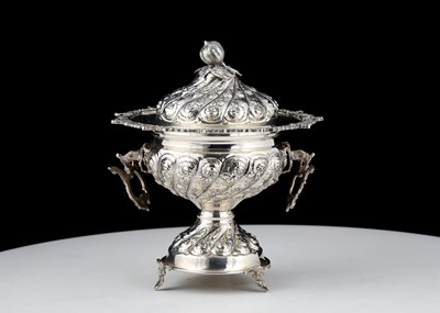 Lot 804 - Antique Arabic Silver lidded bowl marked '900'....